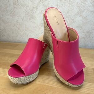 Perphy Hot Pink Espadrille Wedge Slides Size 7.5 NWT